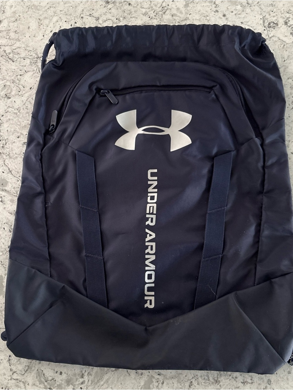 Under Armour Navy Drawcord Backpack with Silver Logo